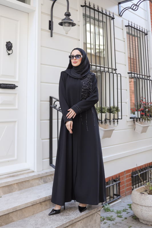 Eliza Taş İşlemeli Ferace Siyah - 9042 - 7