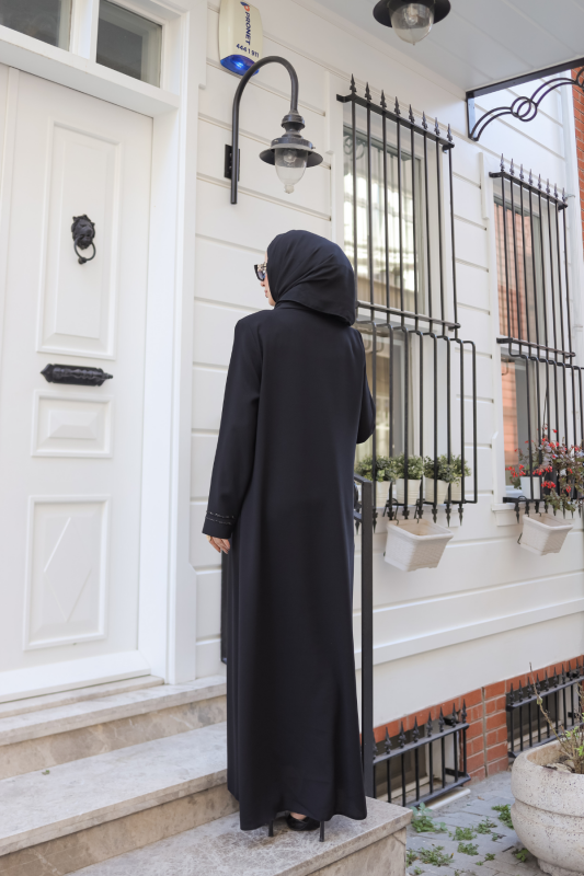 Eliza Taş İşlemeli Ferace Siyah - 9042 - 9