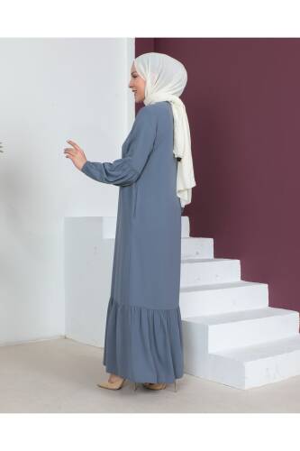 Eteği Fırfırlı Gri Krep Kumaş Ferace Gri - 2115 - 3