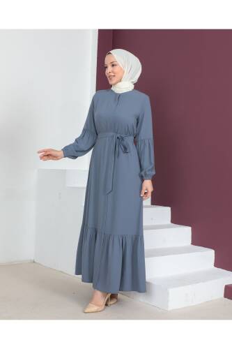 Eteği Fırfırlı Gri Krep Kumaş Ferace Gri - 2115 - 5
