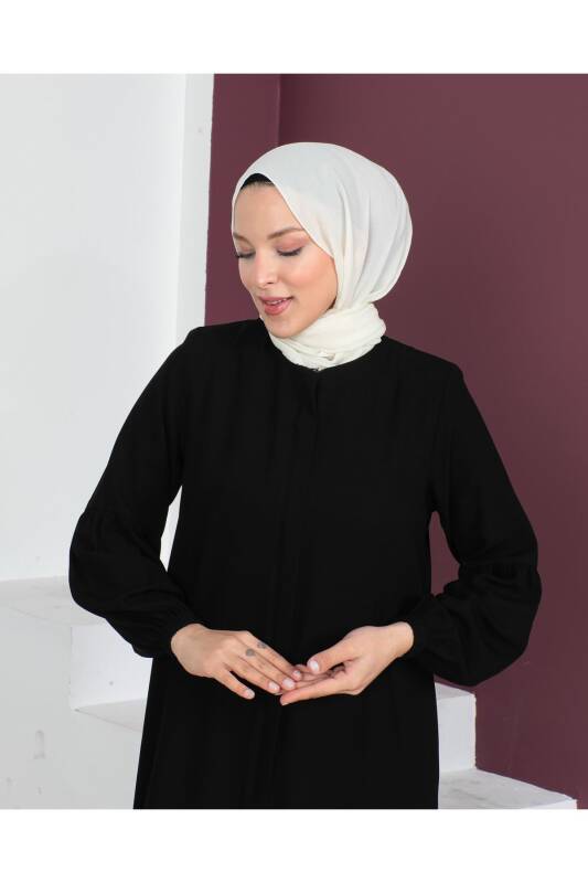 Eteği Fırfırlı Siyah Krep Kumaş Ferace Siyah - 2115 - 2