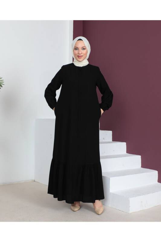 Eteği Fırfırlı Siyah Krep Kumaş Ferace Siyah - 2115 - 3