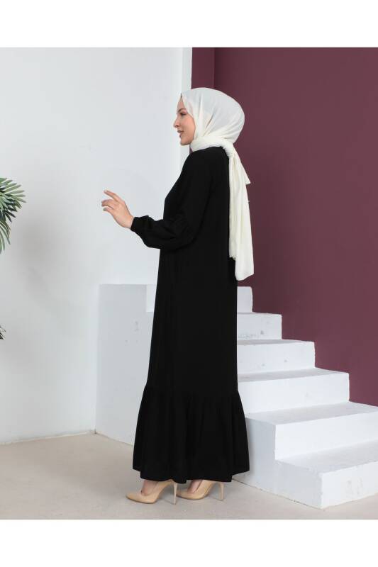 Eteği Fırfırlı Siyah Krep Kumaş Ferace Siyah - 2115 - 5