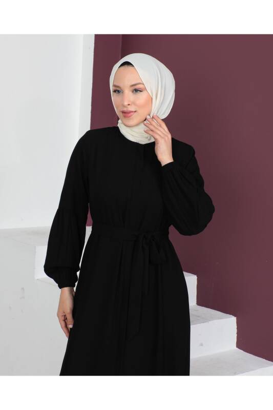 Eteği Fırfırlı Siyah Krep Kumaş Ferace Siyah - 2115 - 7