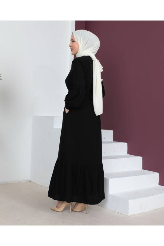 Eteği Fırfırlı Siyah Krep Kumaş Ferace Siyah - 2115 - 8