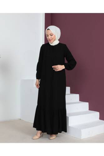 Eteği Fırfırlı Siyah Krep Kumaş Ferace Siyah - 2115 - 9