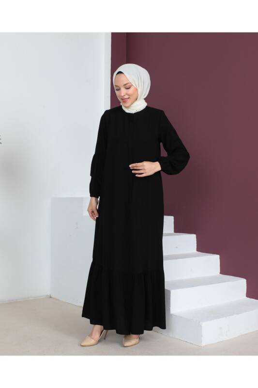Eteği Fırfırlı Siyah Krep Kumaş Ferace Siyah - 2115 - 9