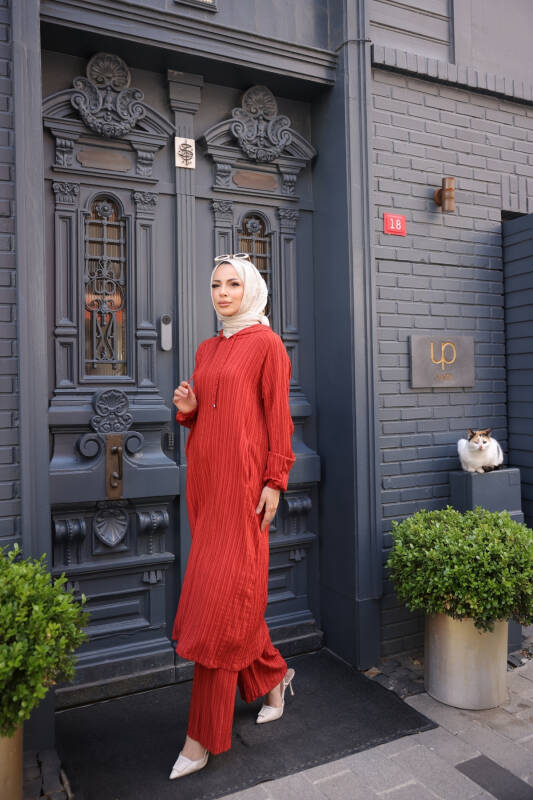 İKİLİ TAKIM KAPİŞONLU & Kırmızı- 3001 - 5