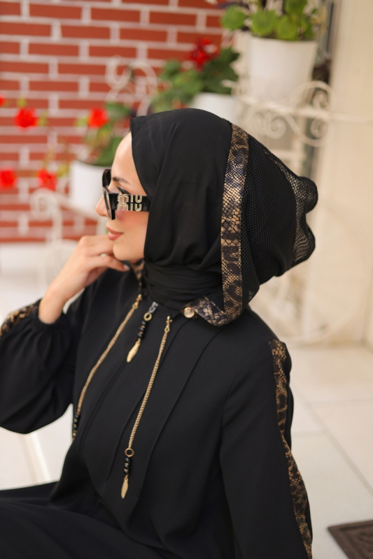 Leyla Kapüşonlu Ferace Siyah - 9049 - 6