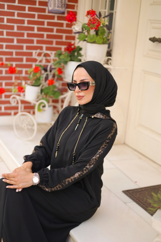 Leyla Kapüşonlu Ferace Siyah - 9049 - 7