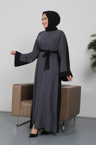 Nakışlı Cupra Kumaş Abaya Füme - 2270 - 1