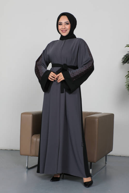 Nakışlı Cupra Kumaş Abaya Füme - 2270 - 2