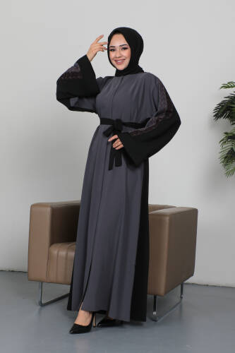Nakışlı Cupra Kumaş Abaya Füme - 2270 - 4