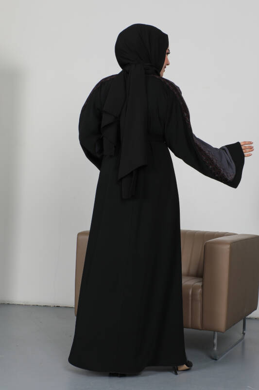 Nakışlı Cupra Kumaş Abaya Füme - 2270 - 5