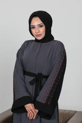 Nakışlı Cupra Kumaş Abaya Füme - 2270 - 6