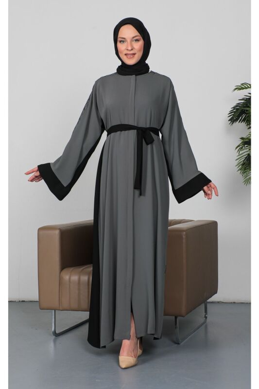 Nakışlı Cupra Kumaş Abaya Haki -2270 - 1