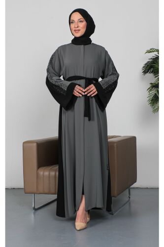 Nakışlı Cupra Kumaş Abaya Haki -2270 - 2