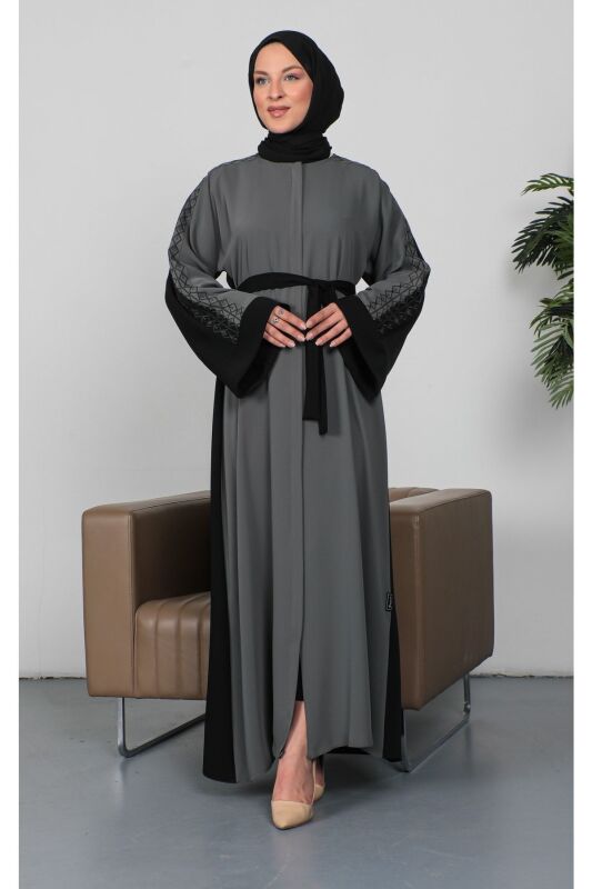 Nakışlı Cupra Kumaş Abaya Haki -2270 - 2