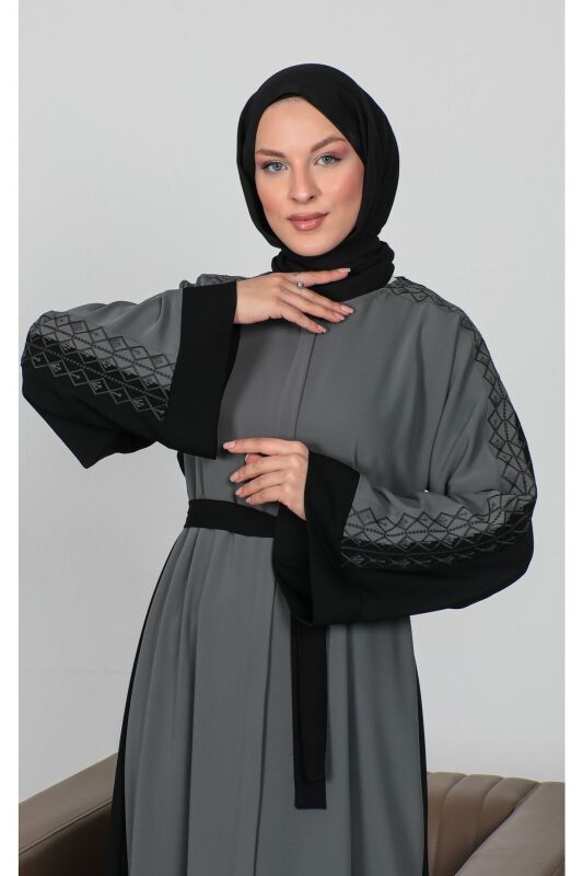 Nakışlı Cupra Kumaş Abaya Haki -2270 - 5