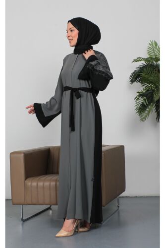 Nakışlı Cupra Kumaş Abaya Haki -2270 - 6