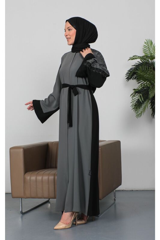 Nakışlı Cupra Kumaş Abaya Haki -2270 - 6