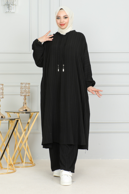 Oversize İkili Takım Lara kumaş Siyah - 3002 - 12