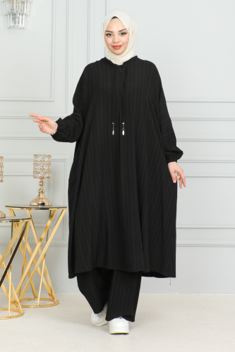 Oversize İkili Takım Lara kumaş Siyah - 3002 