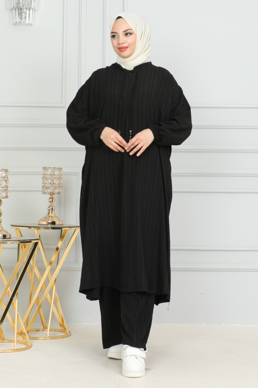 Oversize İkili Takım Lara kumaş Siyah - 3002 - 2