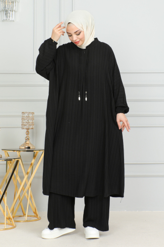 Oversize İkili Takım Lara kumaş Siyah - 3002 - 5