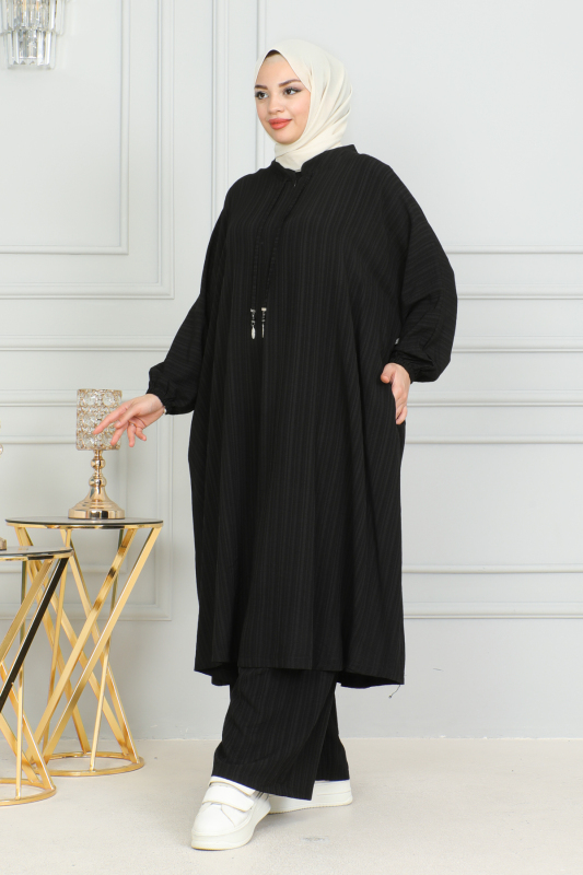 Oversize İkili Takım Lara kumaş Siyah - 3002 - 6