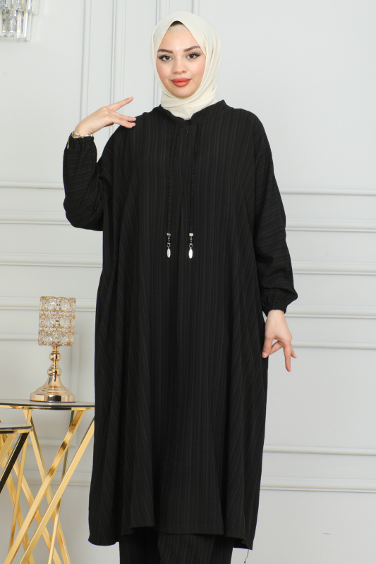 Oversize İkili Takım Lara kumaş Siyah - 3002 - 9