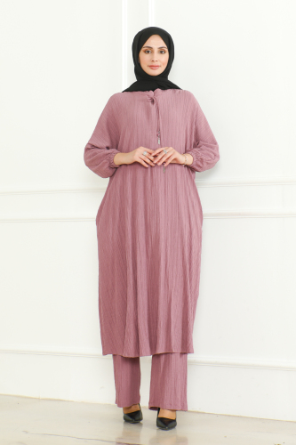 Oversize İkili Takım Lara kumaş Pembe - 3002 - 5