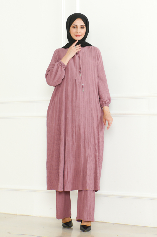 Oversize İkili Takım Lara kumaş Pembe - 3002 - 6