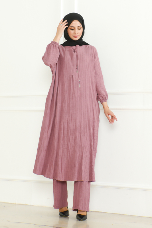 Oversize İkili Takım Lara kumaş Pembe - 3002 - 7