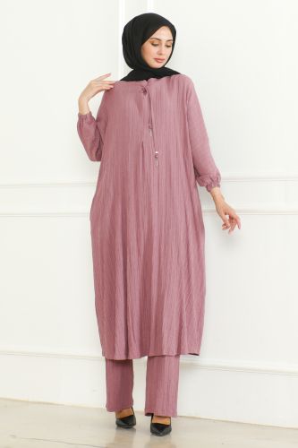 Oversize İkili Takım Lara kumaş Pembe - 3002 - 8