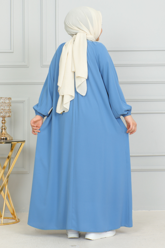 Reglan Kol Büzgülü Çocuk Elbise Mavi - 4004 - 4