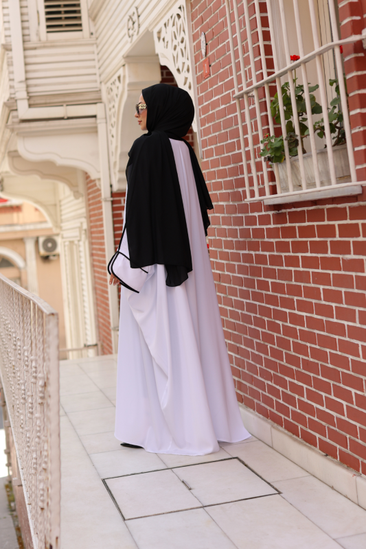 Sultan Abaya Dubai İpeği Beyaz -1002 - 10