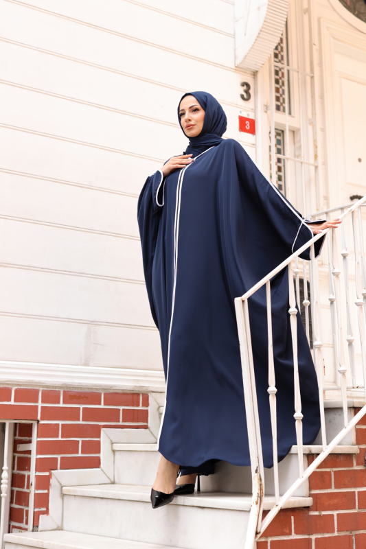 Sultan Abaya Dubai İpeği Lacivert -1002 - 3