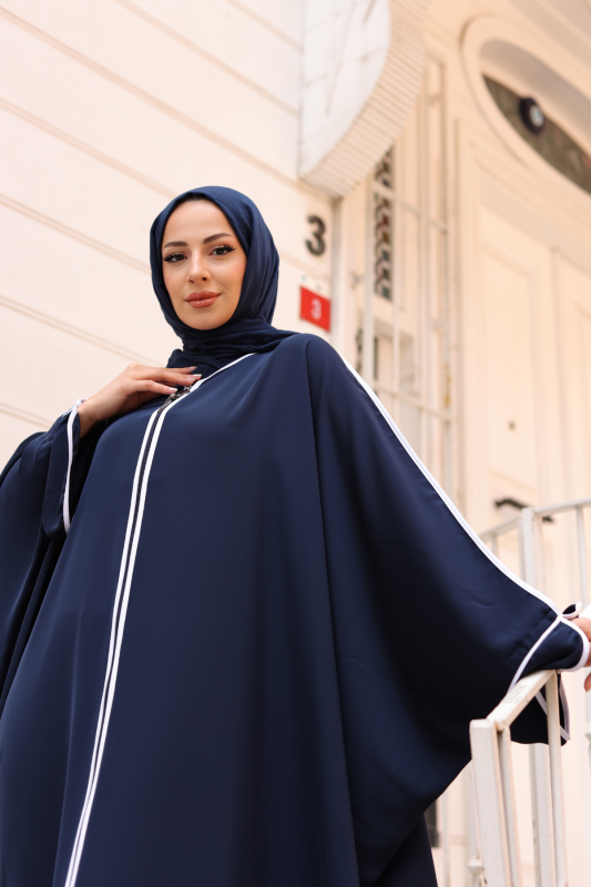 Sultan Abaya Dubai İpeği Lacivert -1002 - 6