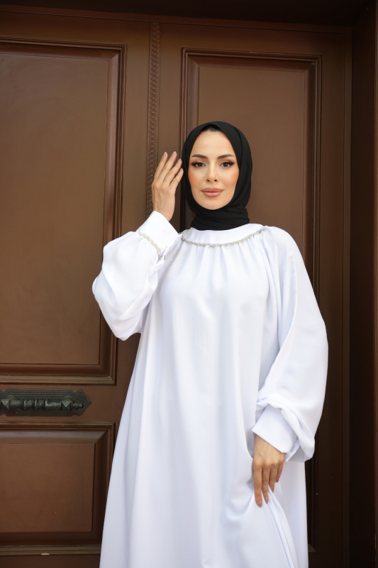 Vuslat Abaya Elbise Beyaz - 8011 - 2