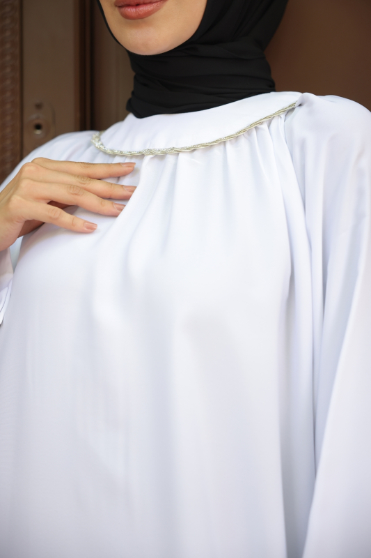 Vuslat Abaya Elbise Beyaz - 8011 - 3