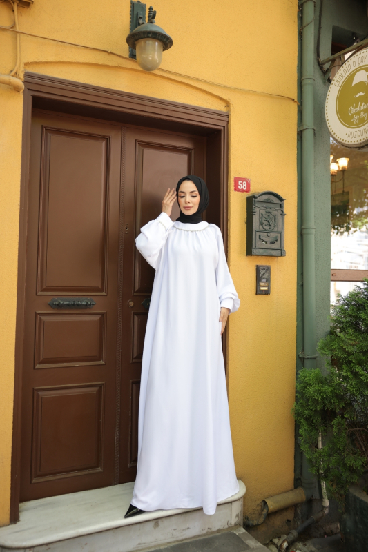 Vuslat Abaya Elbise Beyaz - 8011 - 6