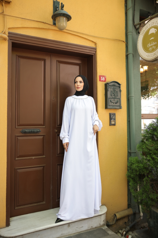Vuslat Abaya Elbise Beyaz - 8011 - 7