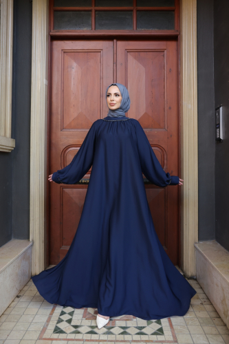 Vuslat Abaya Elbise Lacivert - 8011 