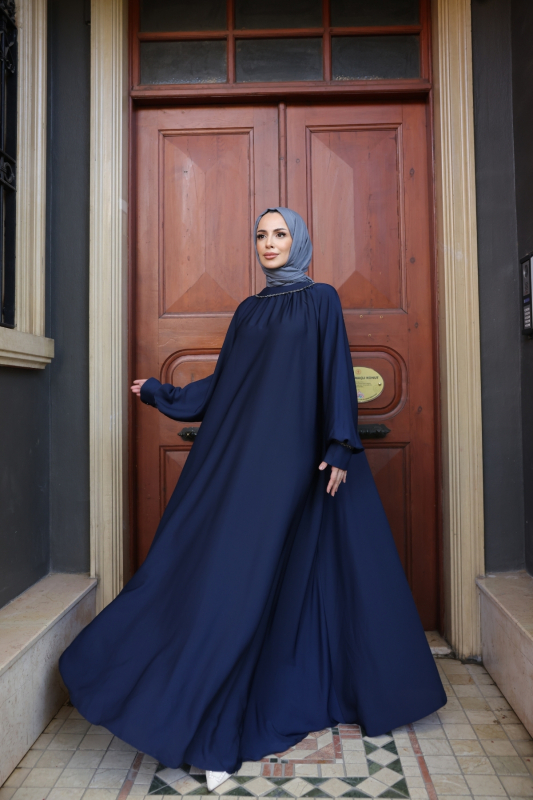 Vuslat Abaya Elbise Lacivert - 8011 - 2