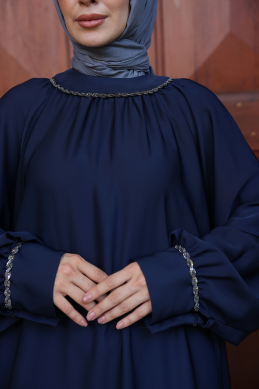 Vuslat Abaya Elbise Lacivert - 8011 - 3