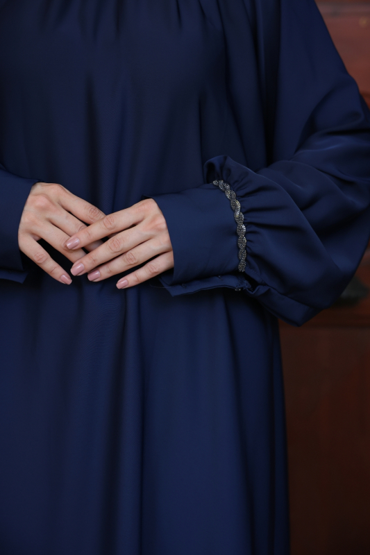 Vuslat Abaya Elbise Lacivert - 8011 - 4