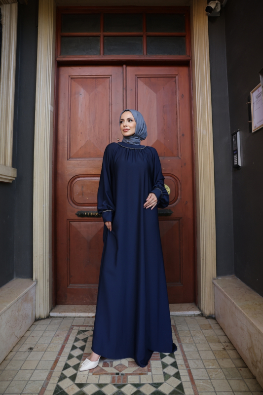 Vuslat Abaya Elbise Lacivert - 8011 - 6