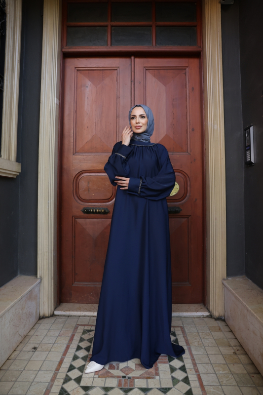 Vuslat Abaya Elbise Lacivert - 8011 - 7