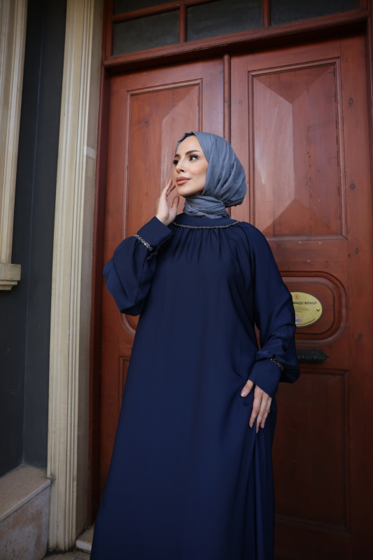 Vuslat Abaya Elbise Lacivert - 8011 - 8